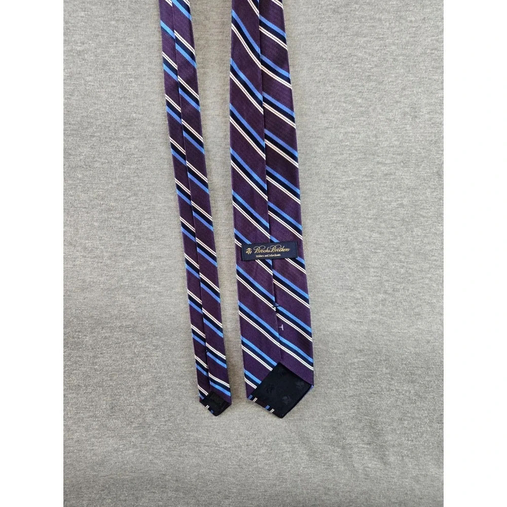 Brooks Brothers‎ Makers & Merchants Tie Purple Blue Striped 100% Silk Necktie